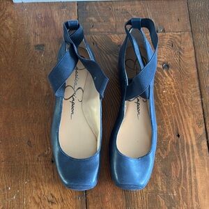 Jessica Simpson Blue Squared Toe Ballet Flats with Ankle Straps